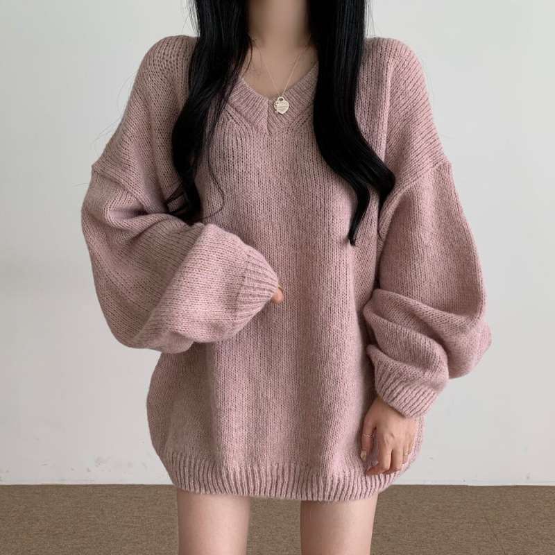 ミニワンピース Vネック オーバーニットワンピ ゆったりシルエット