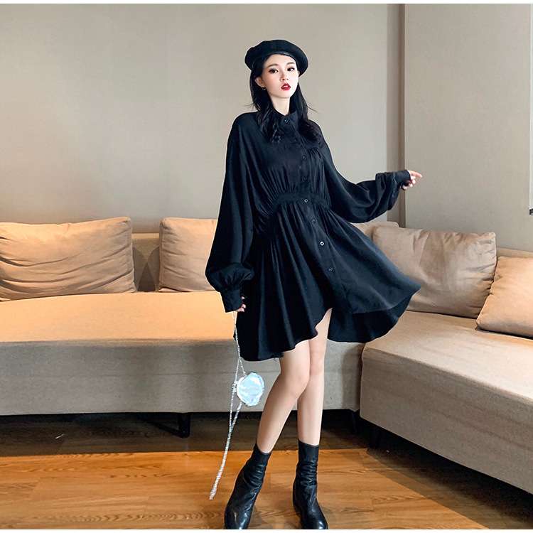 ふんわりパフスリーブ シャツミニワンピース