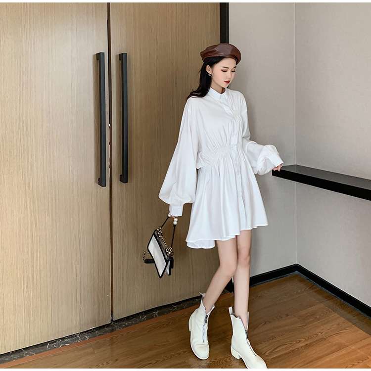 ふんわりパフスリーブ シャツミニワンピース