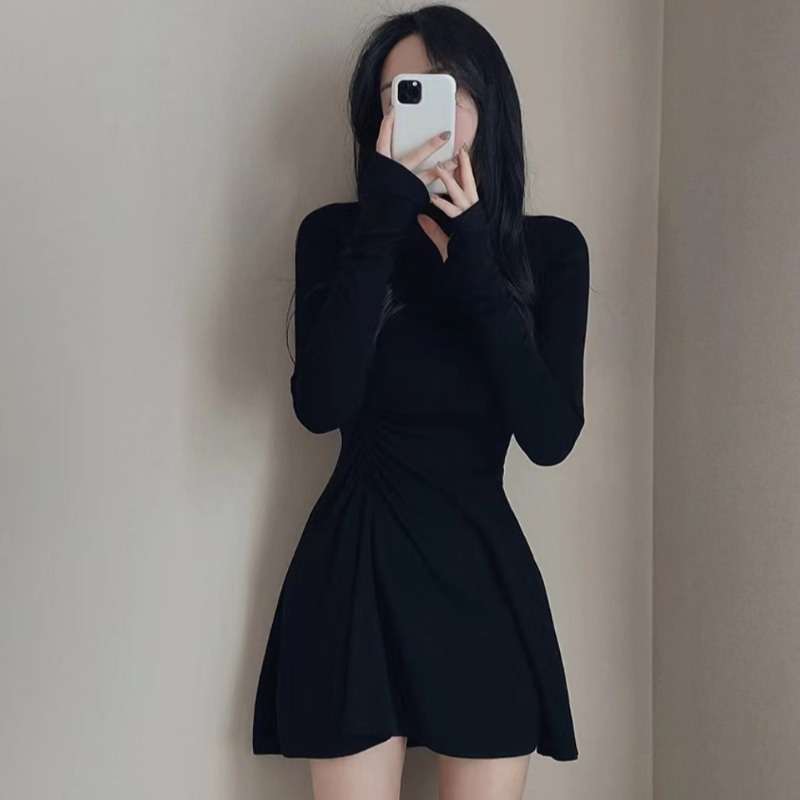 ミニワンピース シンプル無地 超ミニ丈 タイトニットワンピ 韓国風