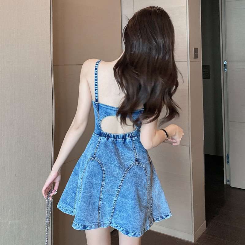 ミニワンピース ジッパー付きデニムワンピース