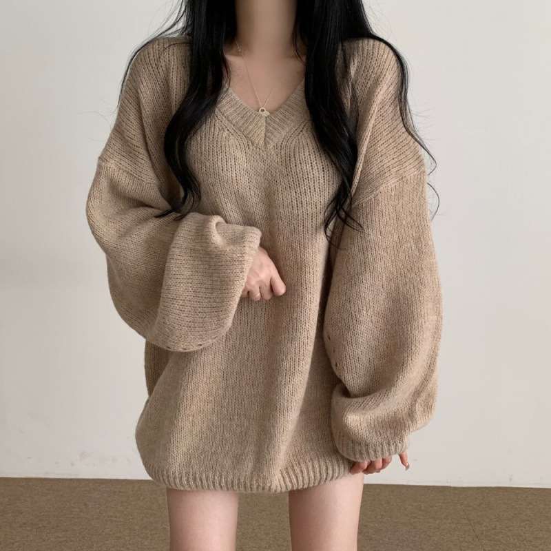 ミニワンピース Vネック オーバーニットワンピ ゆったりシルエット