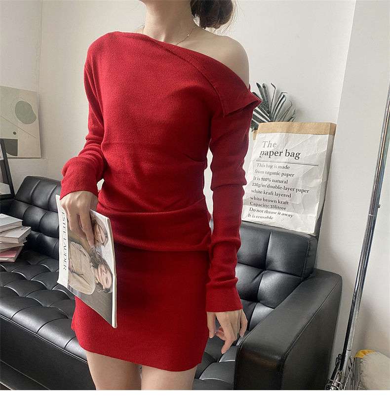 アシメントリーネック タイトミニワンピース