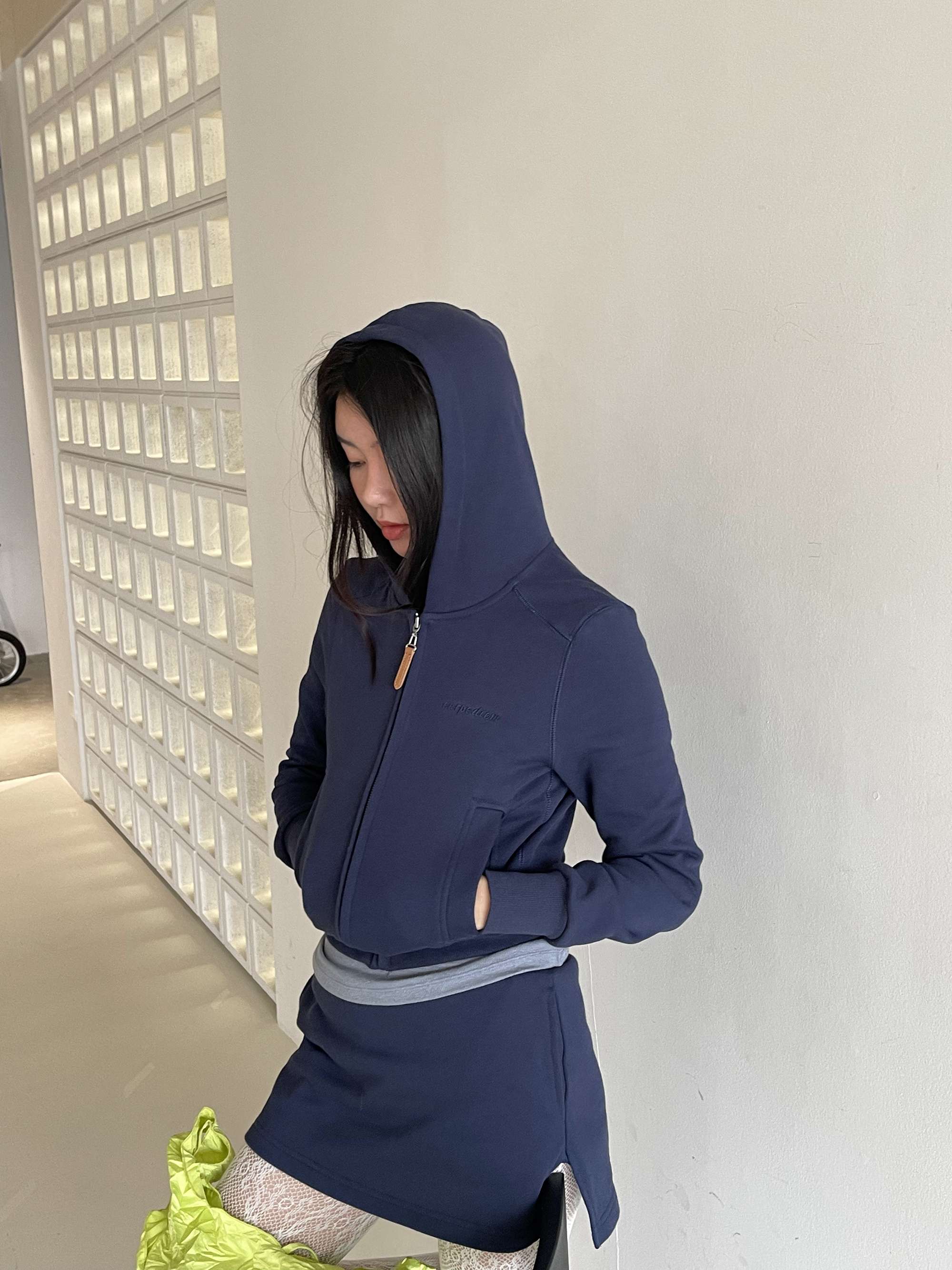 ミニワンピース フード付き 無地パーカー ワンピセット👗