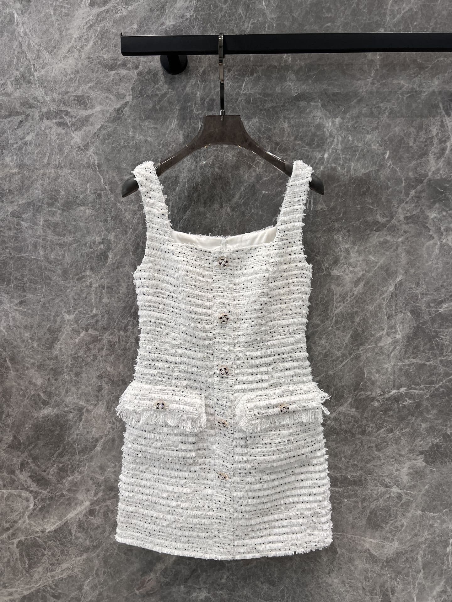 ミニワンピース 上品フリンジツイード 