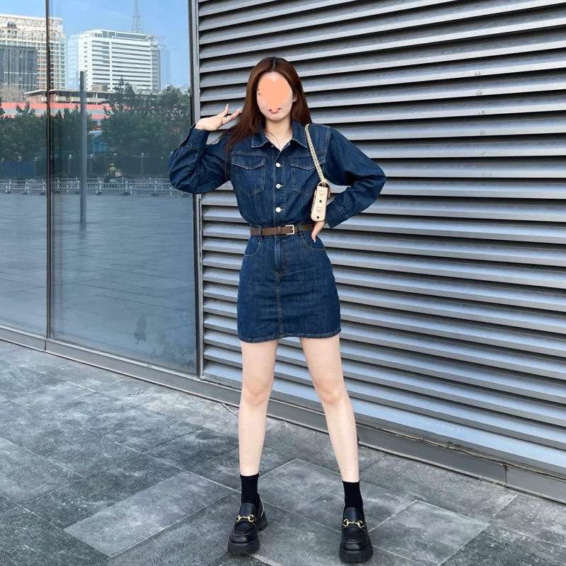 ウエストベルト付きデニムミニワンピース