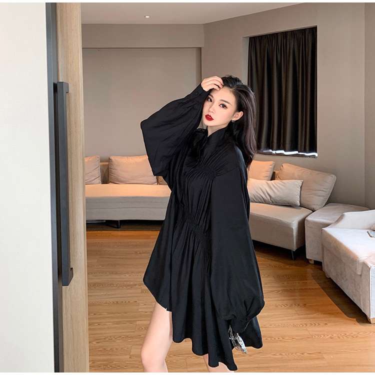 ふんわりパフスリーブ シャツミニワンピース