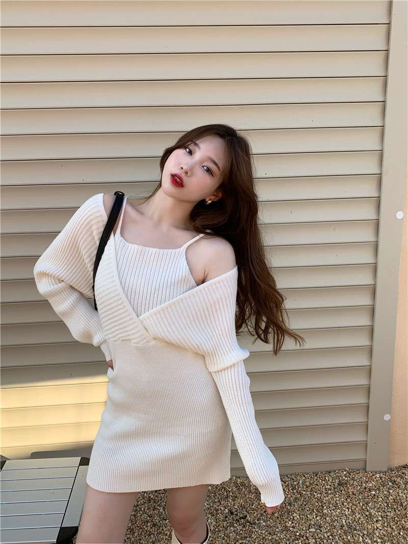 ミニワンピース オフショルダーキャミニットワンピース