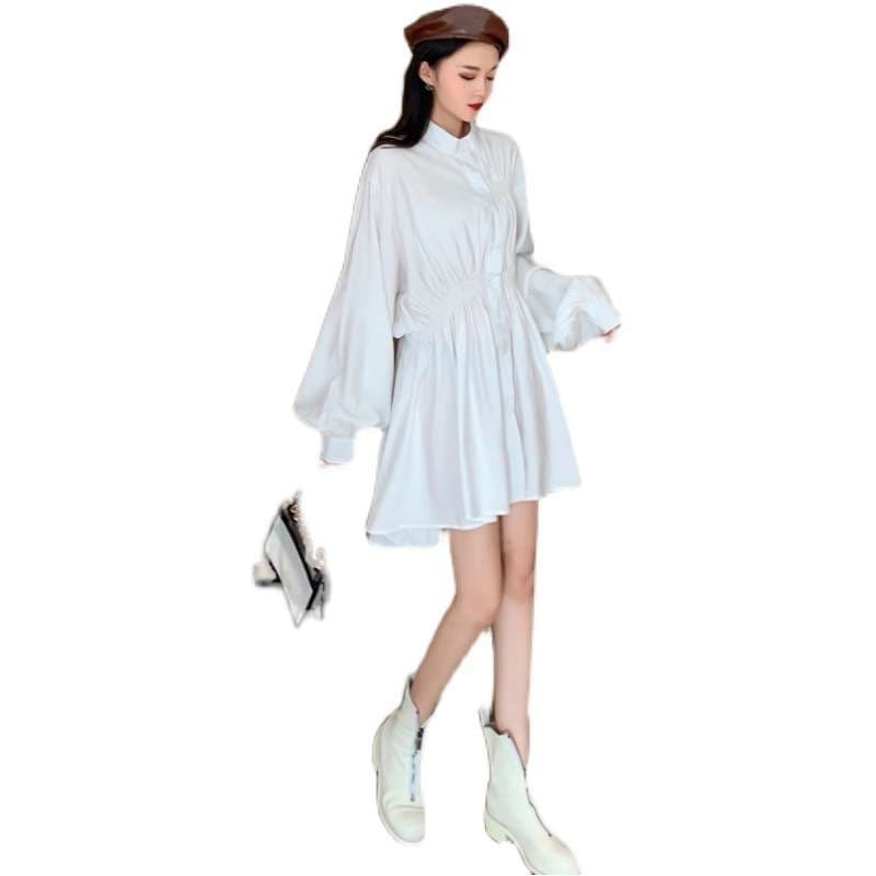 ふんわりパフスリーブ シャツミニワンピース
