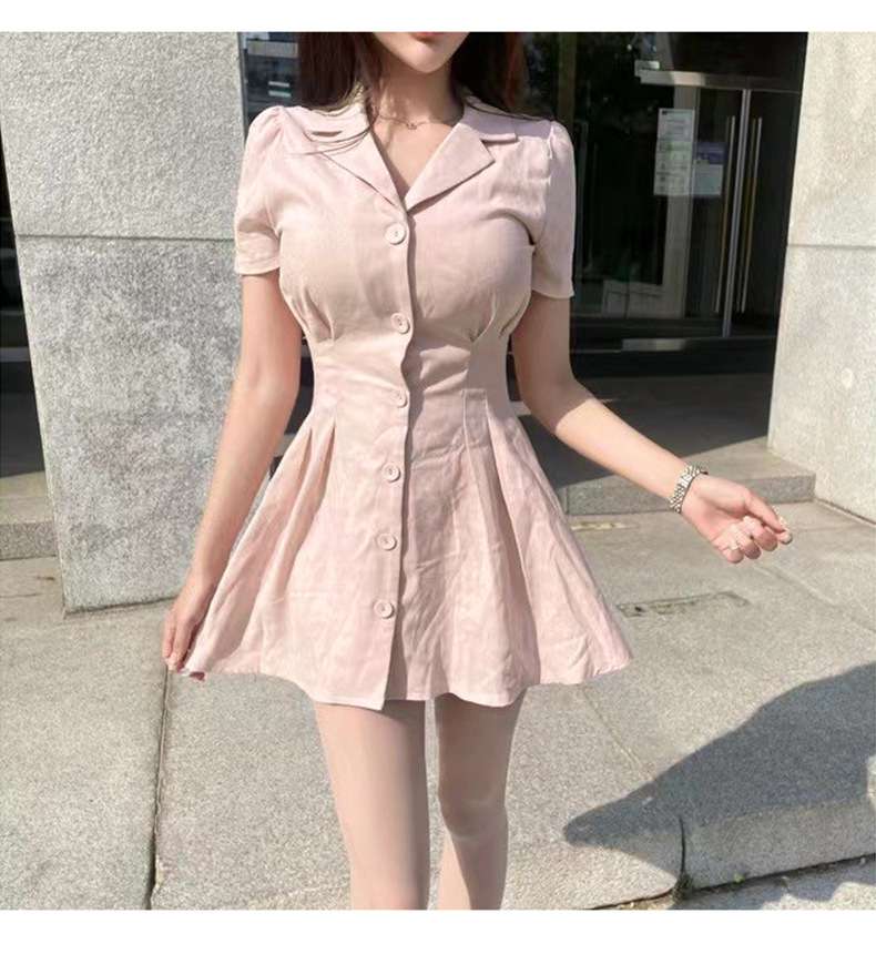 フロント釦シャーリング シャツミニワンピース