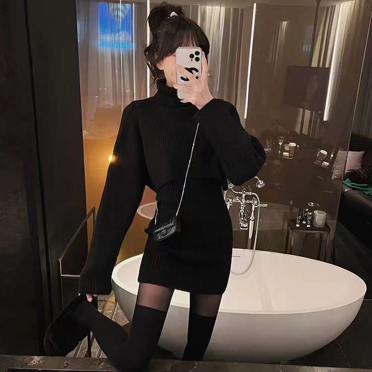 フワモコタートルネック ニットミニワンピース