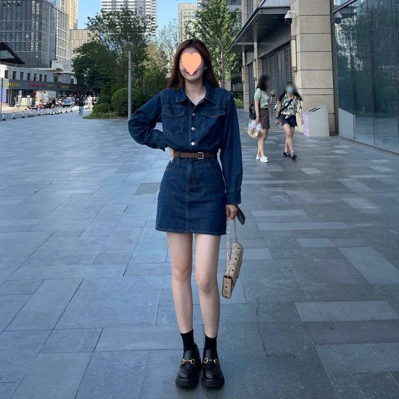 ウエストベルト付きデニムミニワンピース