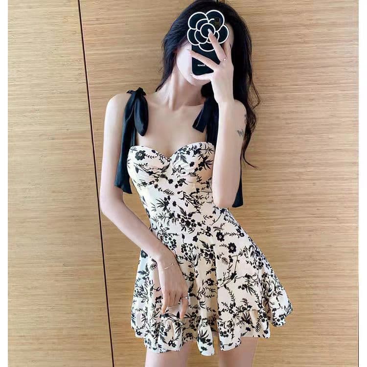 ミニワンピース レースチュール重ねミニキャミワンピース