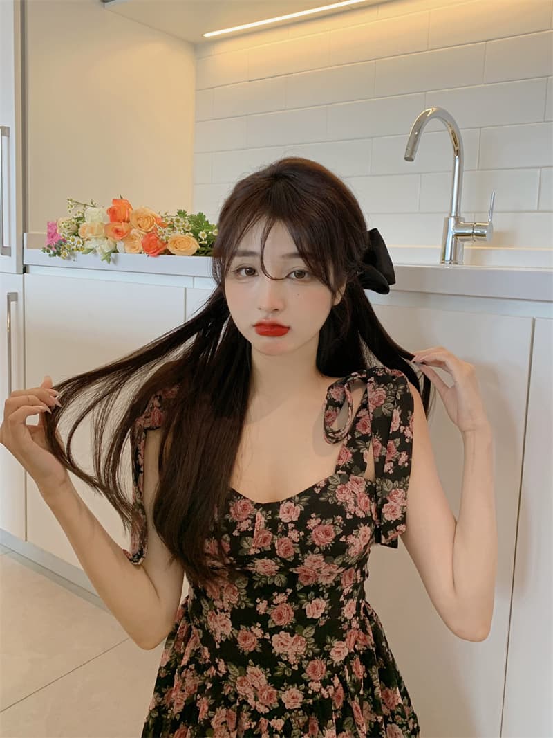 ミニワンピース 大人可愛い 花柄フレアワンピ