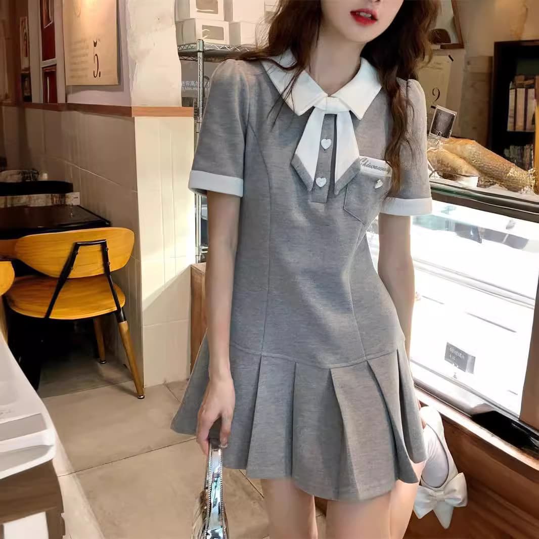 セーラー襟リボン プリーツフレアミニワンピース
