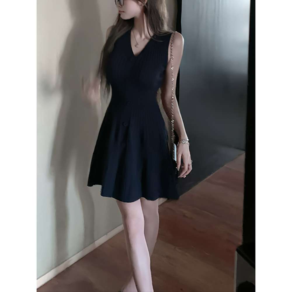 ミニワンピース ニットプリーツ シンプル フレアワンピース