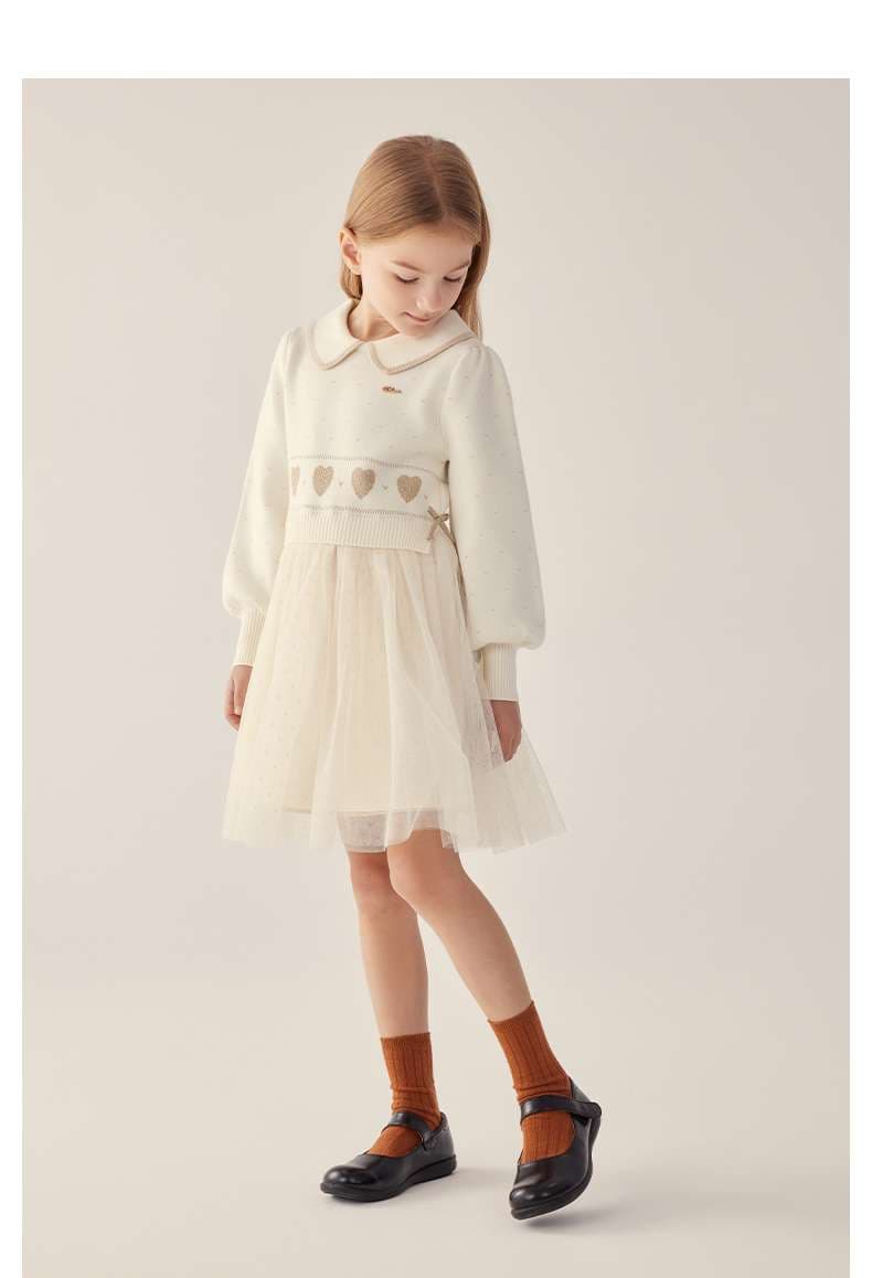 【子供用】ハート刺繍チュールキッズミニワンピース