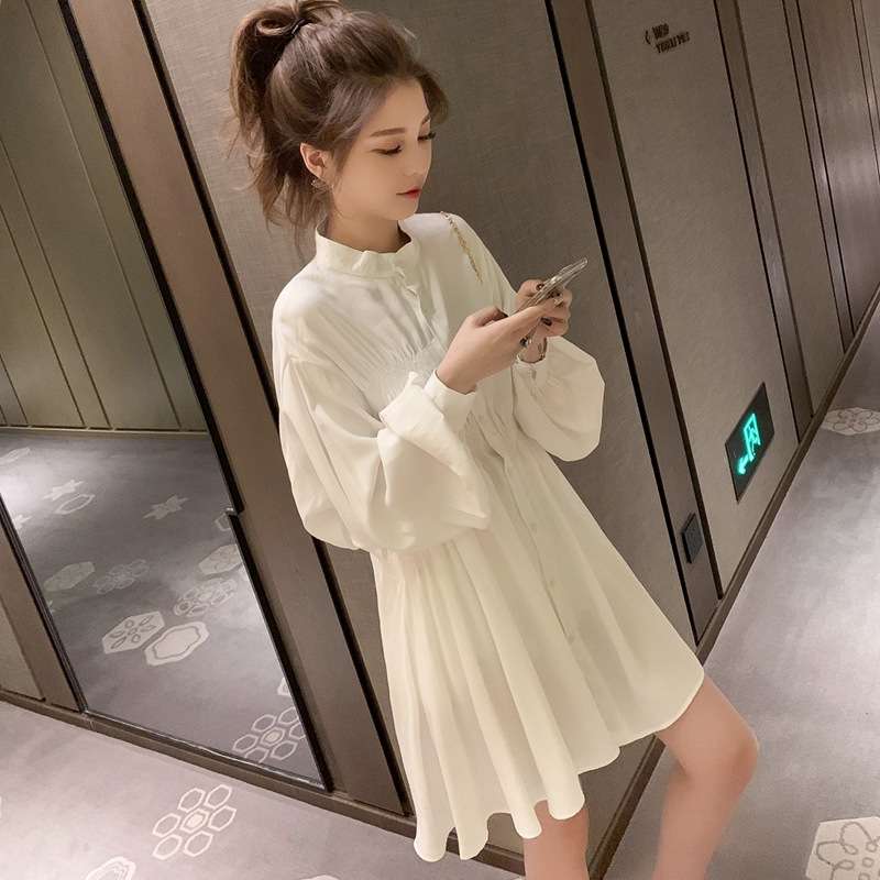 ミニワンピース フリル襟ふんわりシャツワンピ