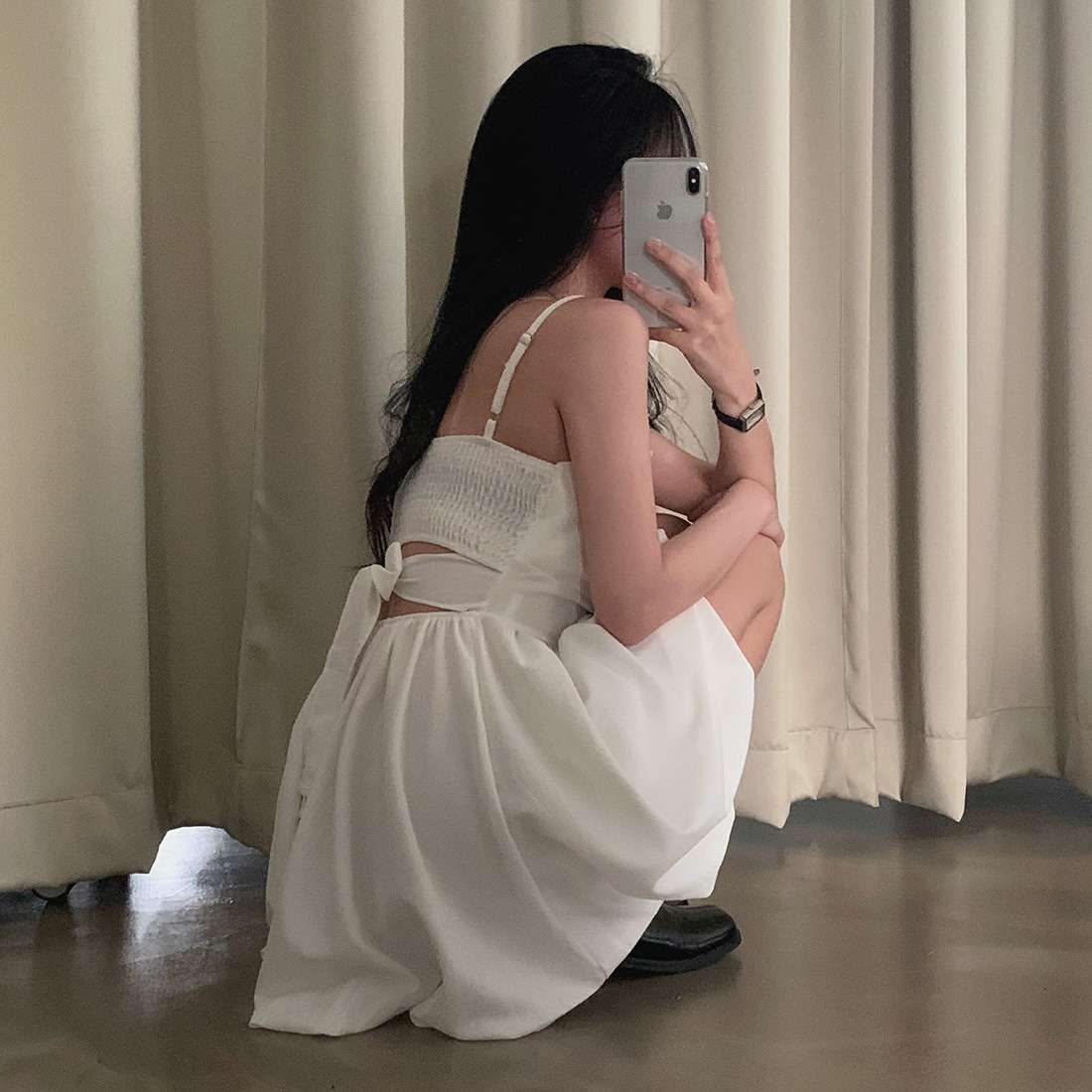 シンプルプリーツキャミミニワンピース