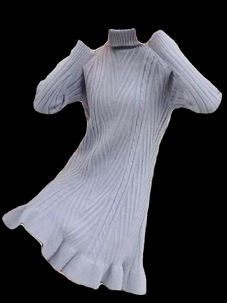 ミニワンピース タートルネックニットワンピース