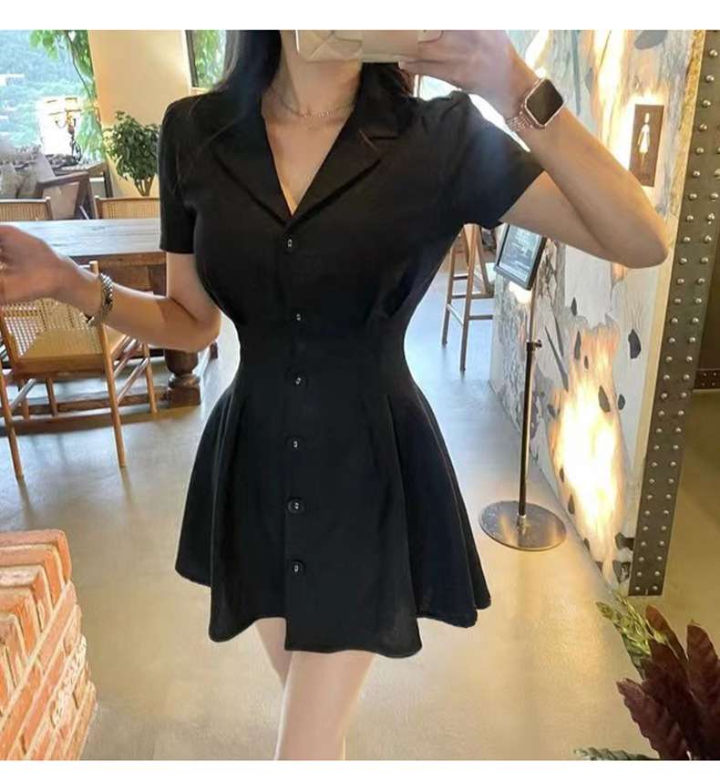 フロント釦シャーリング シャツミニワンピース