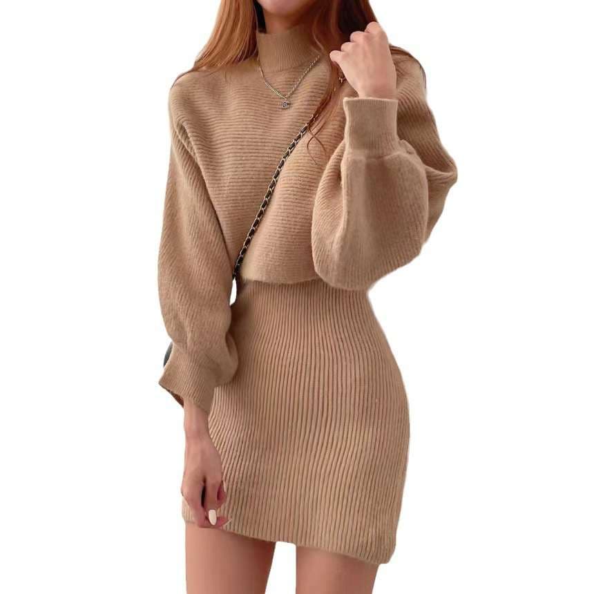 ミニワンピース オーバーサイズタートルネックxワンピースセット