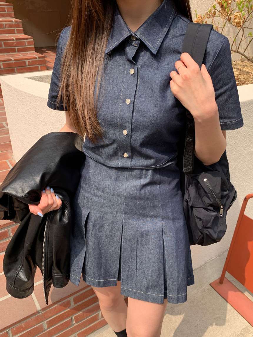 ドッキング 半袖デニムワンピース