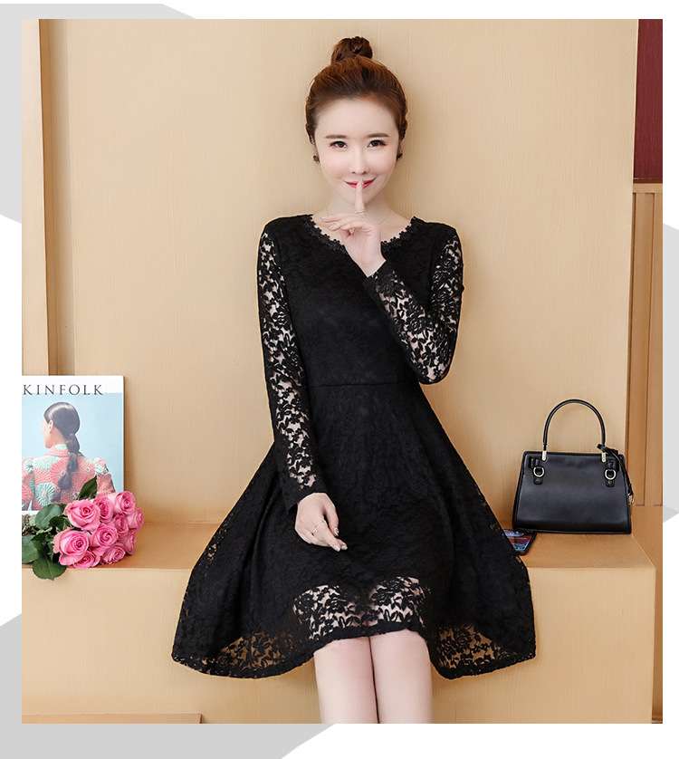 総レース袖フレアミニワンピース
