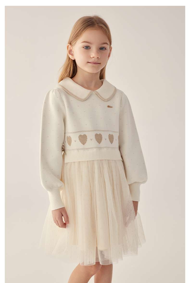 【子供用】ハート刺繍チュールキッズミニワンピース
