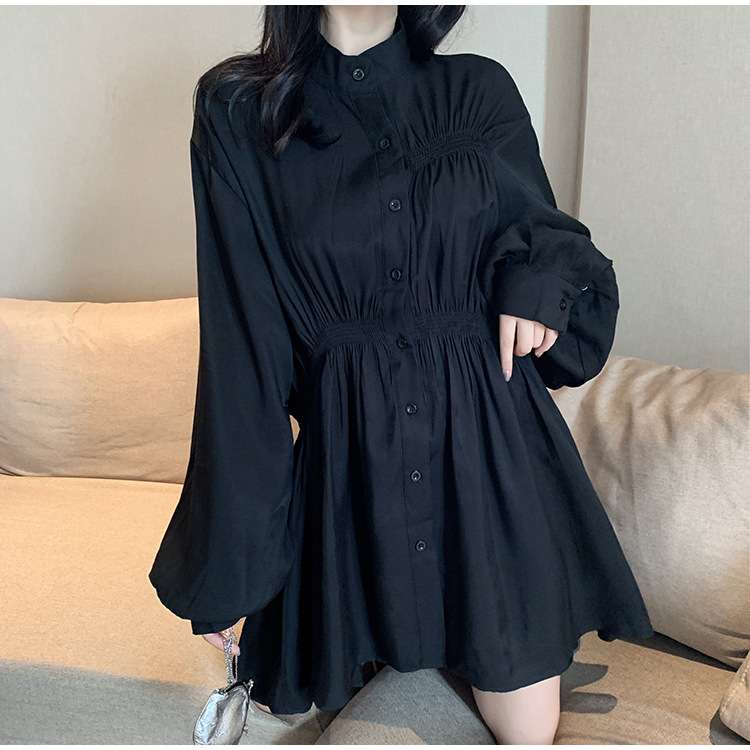 ふんわりパフスリーブ シャツミニワンピース