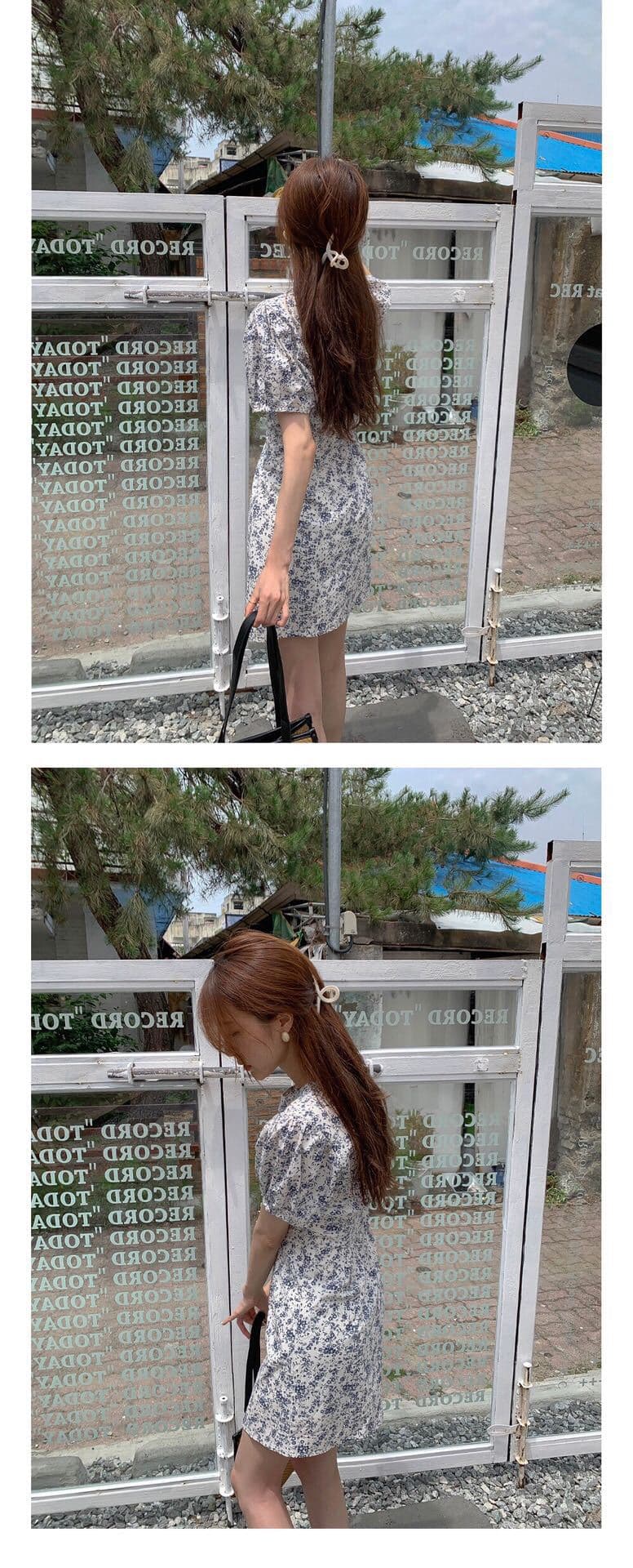 ミニワンピース 小花柄フリル袖 半袖ワンピ