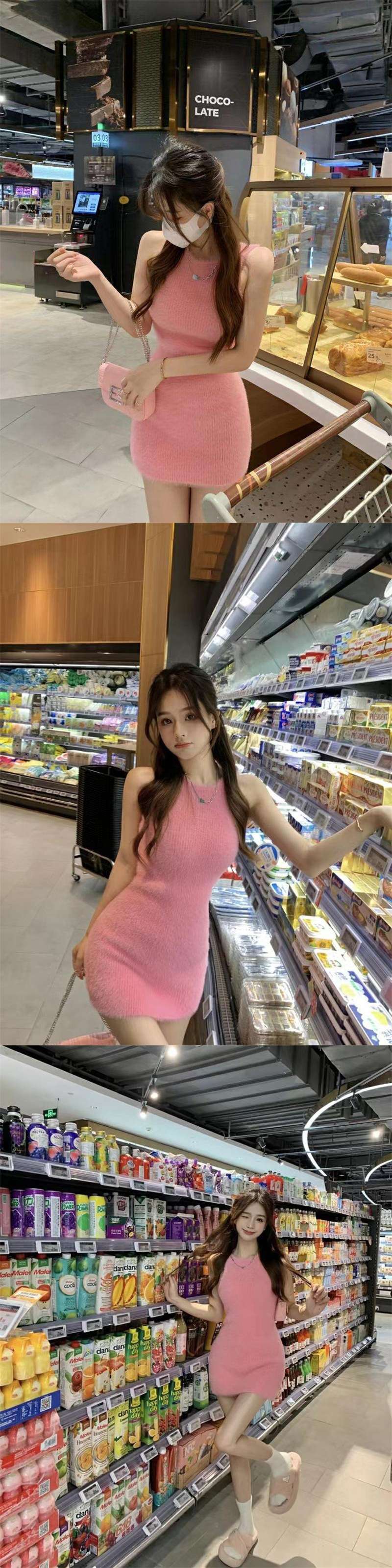 ミニワンピース シンプル美シルエット ノースリーブミニワンピース