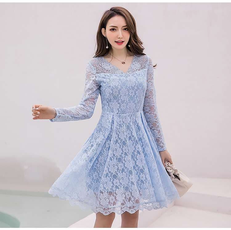 スカラップ　レースフレアミニワンピース