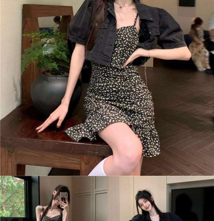 小花柄フリル マーメイドキャミミニワンピース