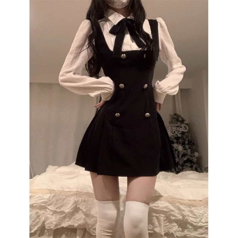 ミニワンピース クラシカルレトロ ダブルボタンキャミワンピース
