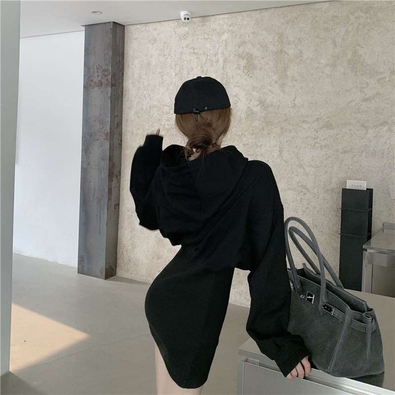 シンプルリブ切替パーカーミニワンピース