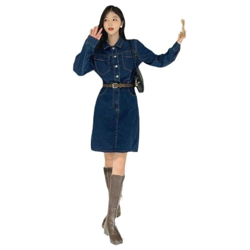 ミニワンピース デニム 長袖 タイトベルト付き👗