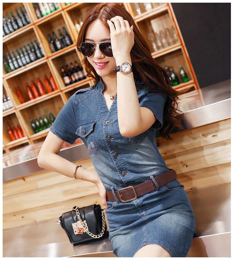 フロントジッパー付きデニムミニワンピース