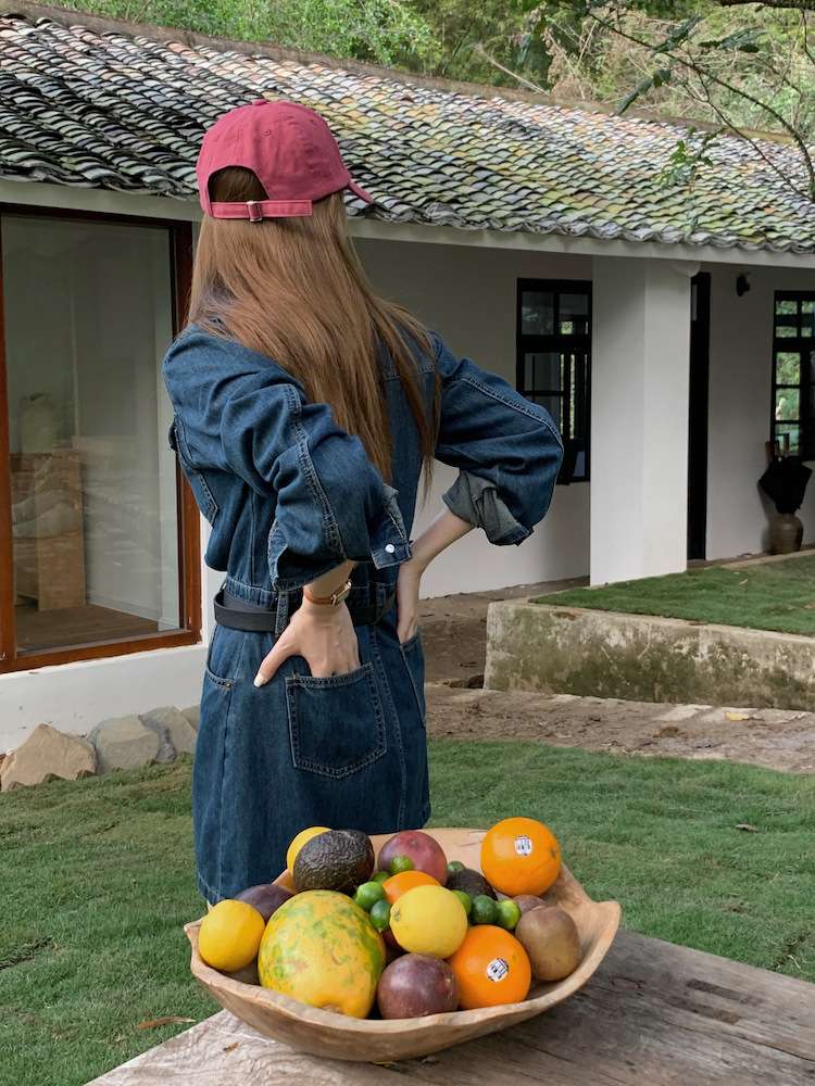 ベルト付きデニムミニワンピース