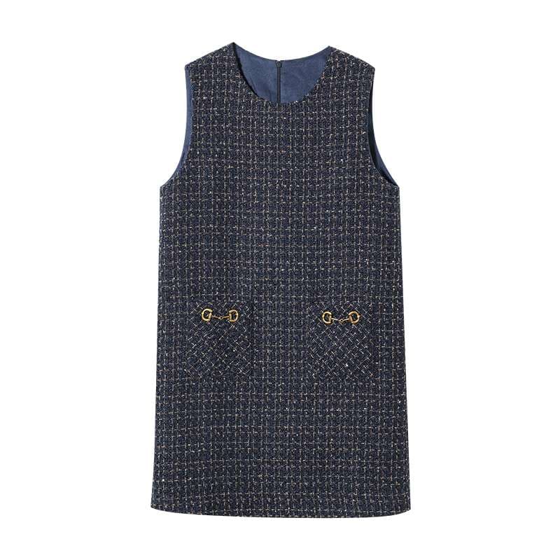 ミニワンピース ツイード風ジャンパーキャミワンピ