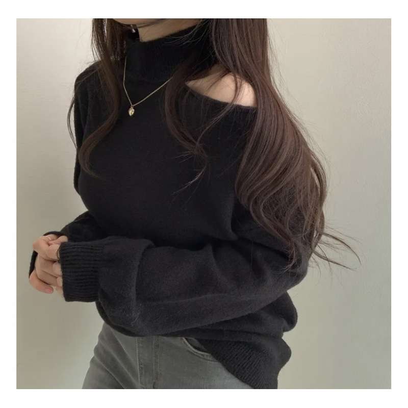 【秋冬】ミニワンピース オフショルダー風ニットワンピース