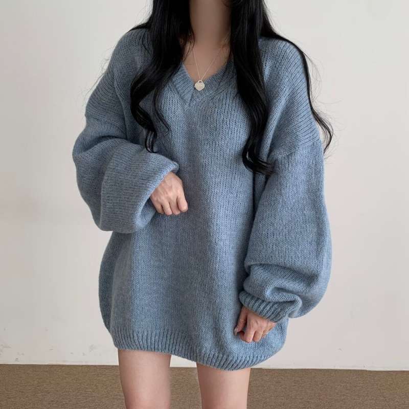 ミニワンピース Vネック オーバーニットワンピ ゆったりシルエット