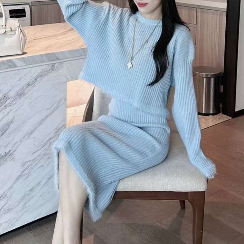 ミニワンピース リブ編みワンピース ニットワンピ