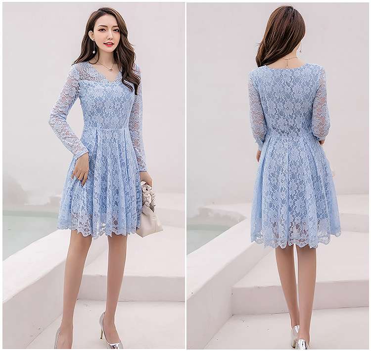 スカラップ　レースフレアミニワンピース