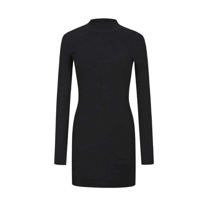 シンプルリブニットタイトミニワンピース