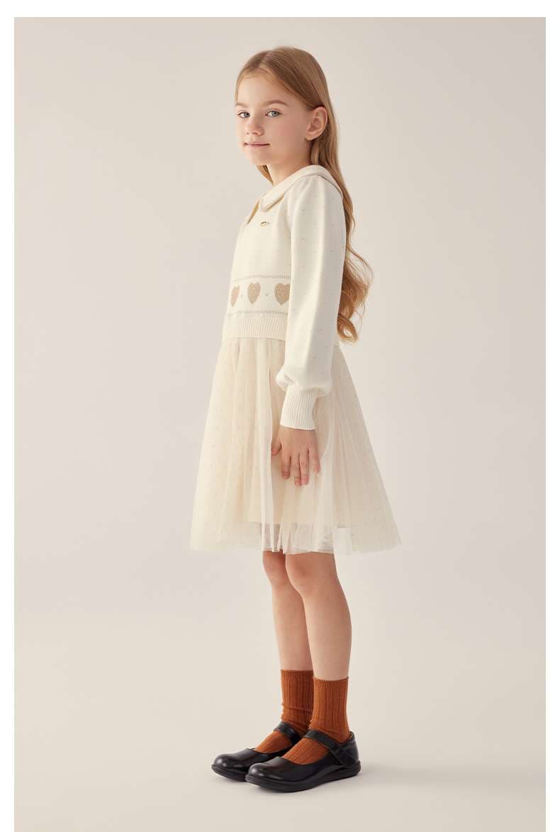 【子供用】ハート刺繍チュールキッズミニワンピース