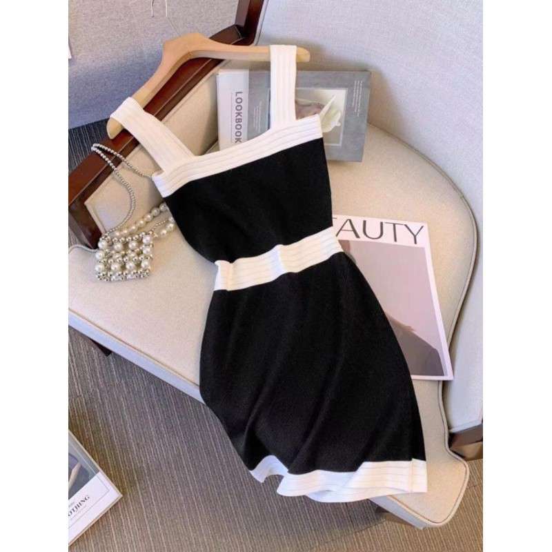 バイカラーデザイン ウエストマーク タイトミニワンピース