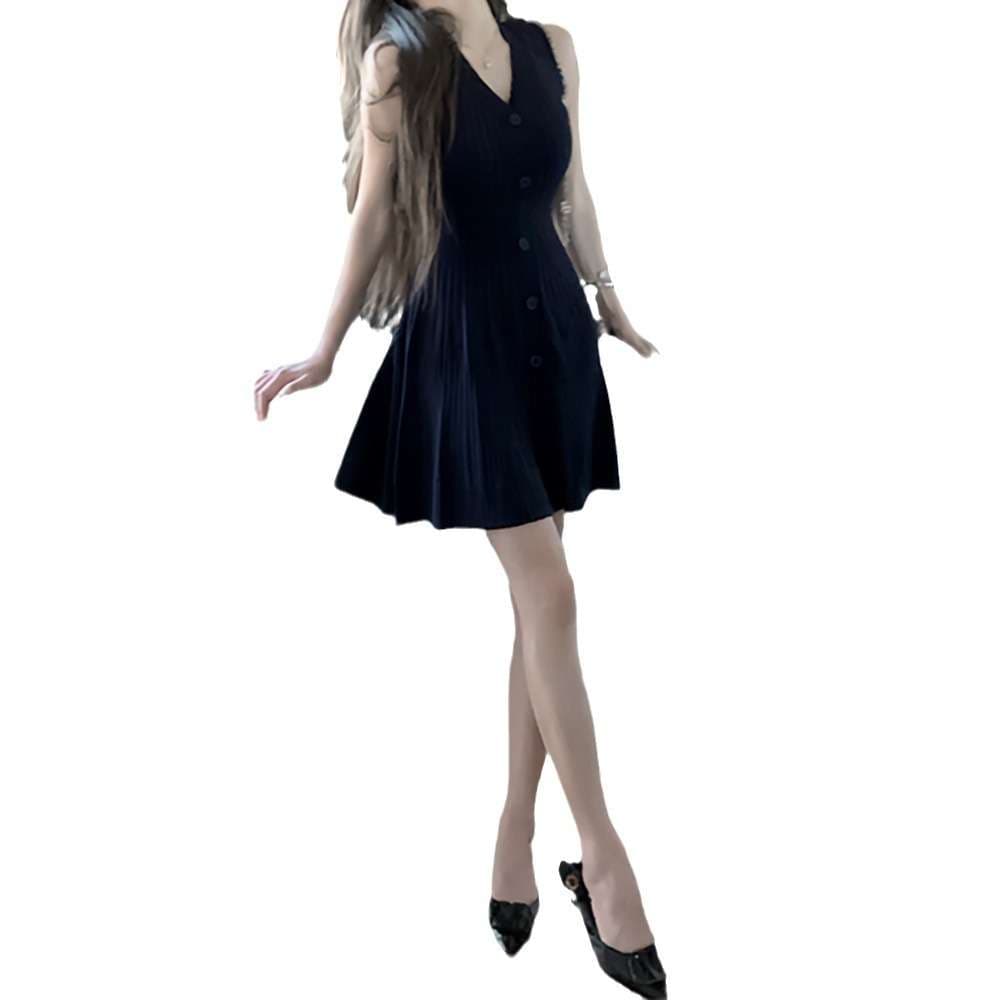 ミニワンピース ニットプリーツ シンプル フレアワンピース