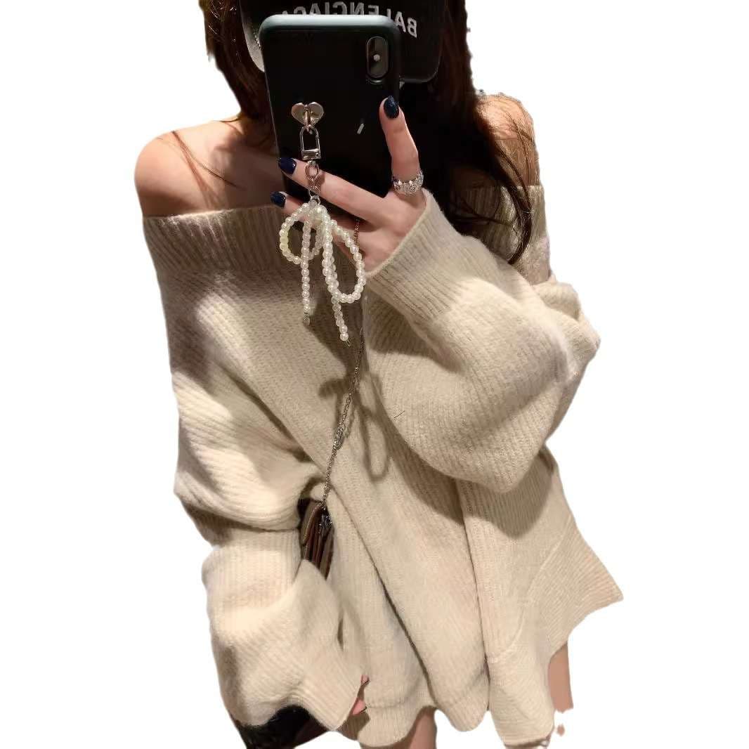 オフショルダー肩出しニットミニワンピース