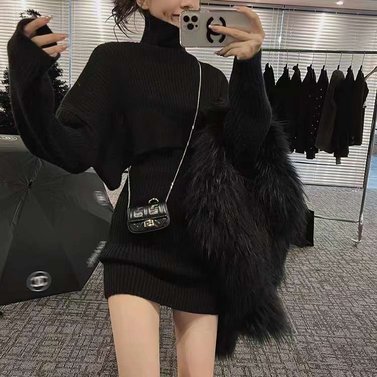 フワモコタートルネック ニットミニワンピース